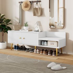 Modern Shoe Storage Bench with Hidden Storage and Upholstered Cushions for Bedside,Living Room and Entryway (Color: White, Material: MDF+Metal)