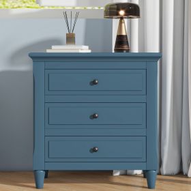 3-Drawer Nightstand Storage Wood Cabinet (Color: Blue, Material: MDF)