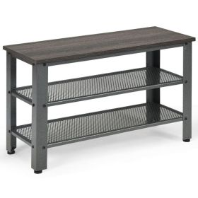 3-Tier Industrial Shoe Rack Bench with Storage Shelves (Color: Black)