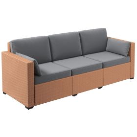Outsunny Wicker Patio Couch, PE Rattan 3-Seat Sofa, Outdoor Furniture with Deep Seating, Cushions, Steel Frame, Sand (Color: as Pic)
