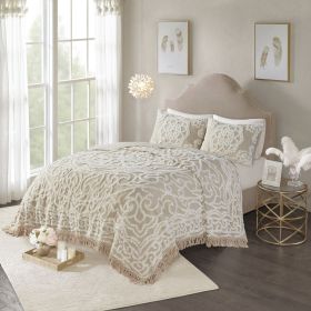 Tufted Cotton Chenille Medallion Fringe Coverlet Mini Set (Color: as Pic)