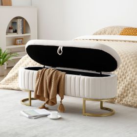 Storage Bench Bedroom Bench, Velvet Oval Upholstered End of Bed Bench with Golden Metal Legs,50"Modern Storage Ottoman Bench for Bedroom, Living (Main Color: Beige, Main Material: Fabric)