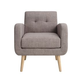 Mid-Century Modern Fabric Accent Armchair Single Sofa with Rubber Wood Legs for Living Room (Main Color: Beige, Main Material: Fabric)