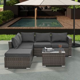 Patio Furniture, Outdoor Furniture, Seasonal PE Wicker Furniture, 4 Set Wicker Furniture With Tempered Glass Coffee Table (Main Color: Brown, Main Material: PE Rattan+Iron+Waterproof Fabric)